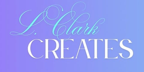 L. Clark Creates logo with elegant script and block lettering on purple to blue gradient background
